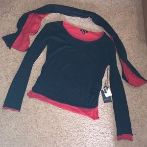 Sisters Knit Black Red Sweater w Scarf Medium